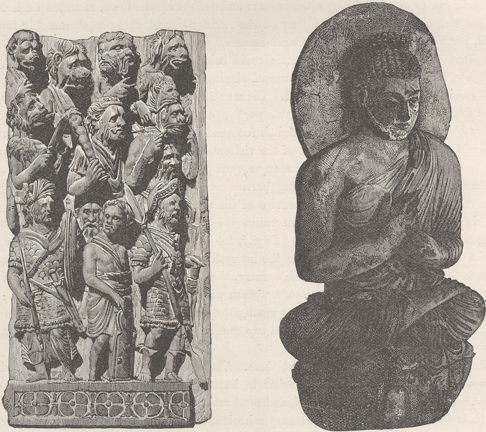 PAKISTAN. Bas-reliefs (Museum of Peshawar)  1891 old antique print picture